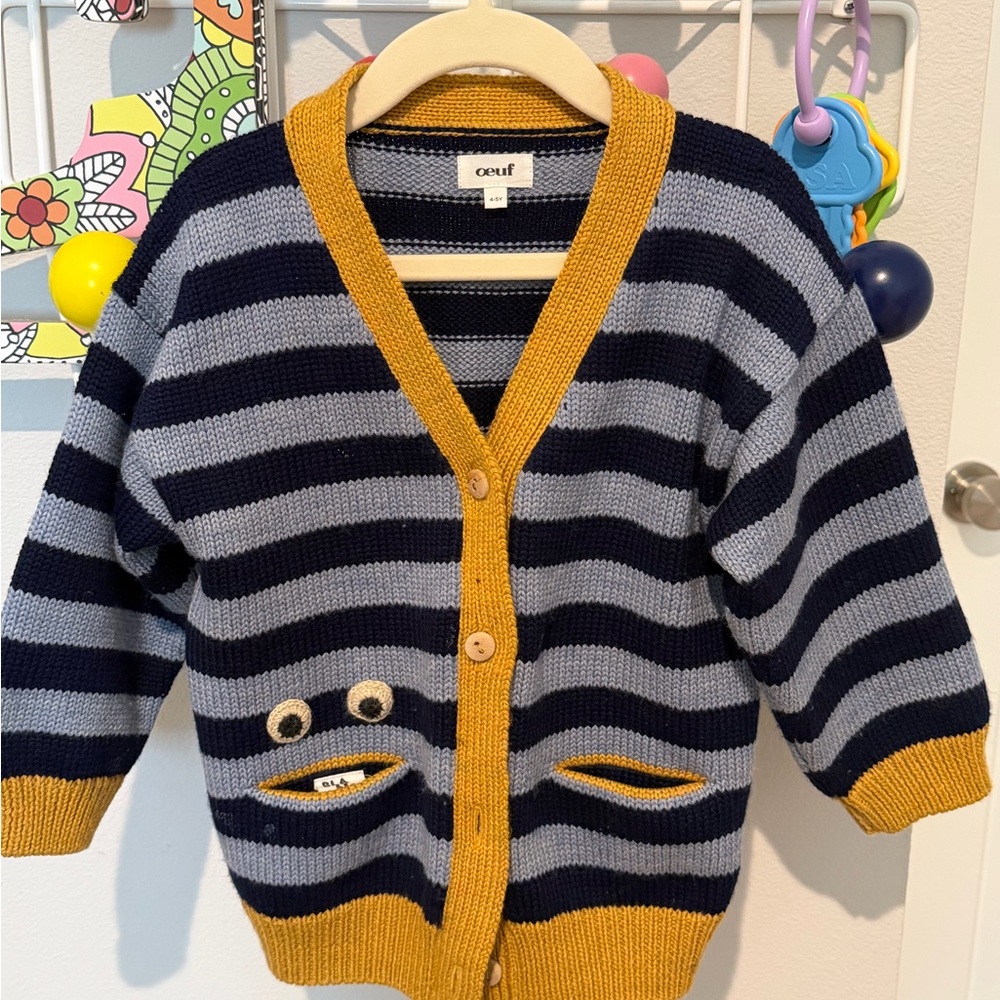 Oeuf Navy and Mustard Striped Kids Cardigan